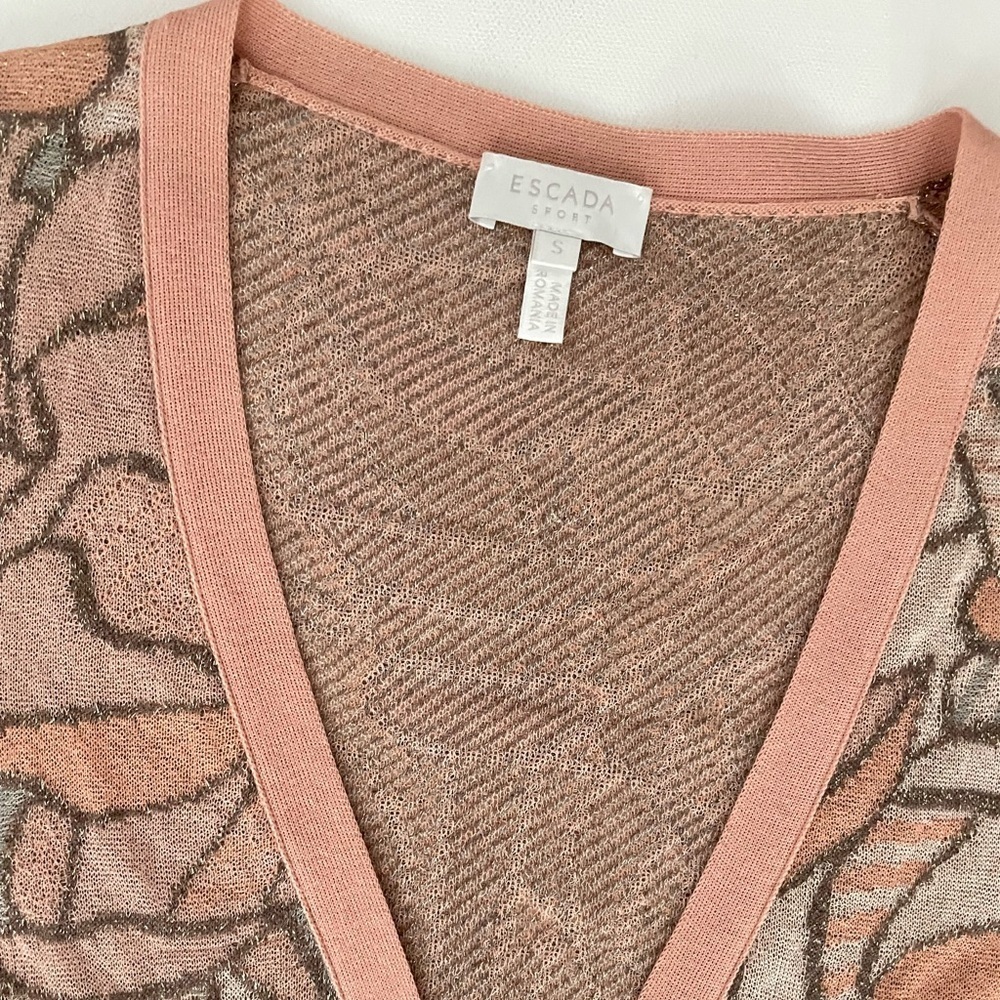 Escada Fantasy Printed floral mosaic stained glass metallic knit cardigan S - Picture 5 of 15